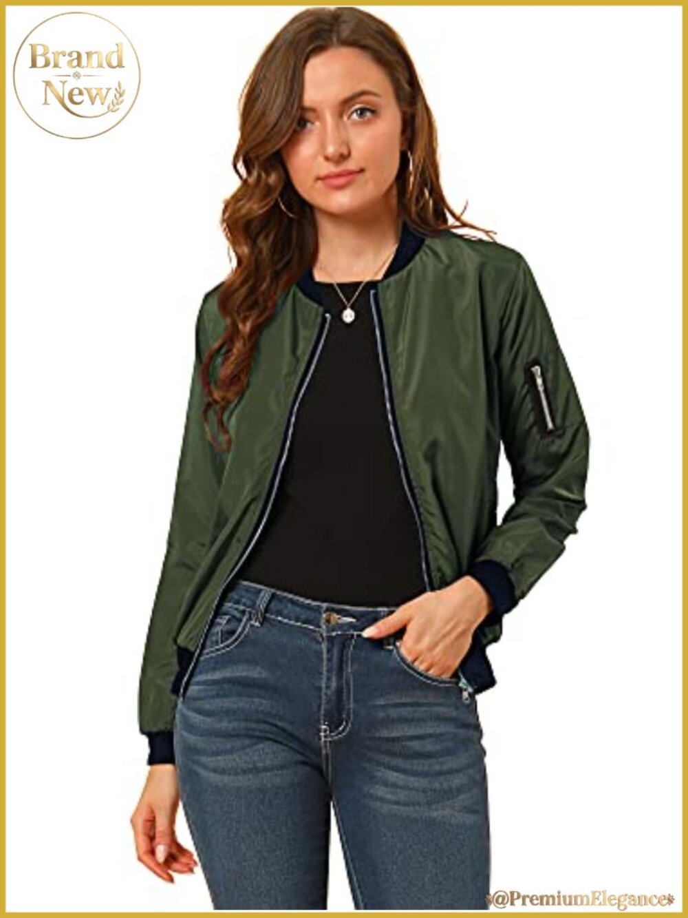 Women's Lightweight Zip Up Windbreaker Bomber Jacket